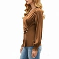 thumbnail image 3 of RQYYD Womens Business Casual Blouses Dressy Work Tops Fall Fashion V Neck Pleated Long Sleeve Shirts, 3 of 6