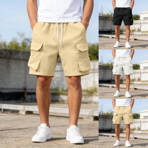 ZRGHAOYLQ Mens Cargo Shorts Plus Size Big and Tall Baggy Shorts with Multi Pockets Drawstring Elastic Waist Shorts Lightweight Solid Color Outdoor Shorts