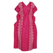 <mark>Mogul</mark> Women Maxi Caftan Pink Printed Cotton Beach Cover up Kimono House Dress
