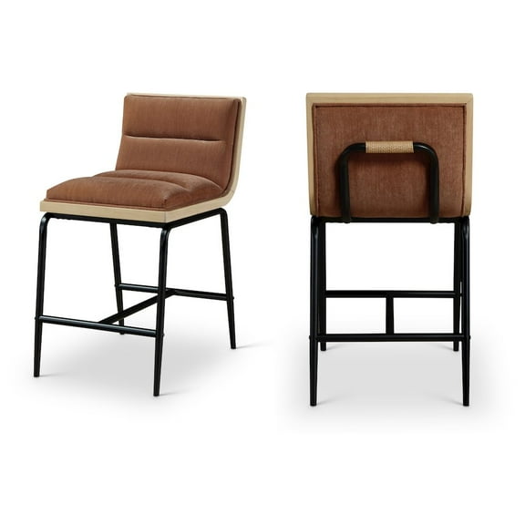Meridian Furniture Viceroy Cognac Fabric Upholstered Counter Stool, Set of 2