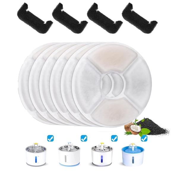 BN-LINK 12 Pack Cat Water Fountain Filters, Triple Filtration System Pet Cat Fountain Replacement Filter for 84oz/2.5L Pet Dog Drinking Water Dispenser(8 Filters & 4 Sponges)