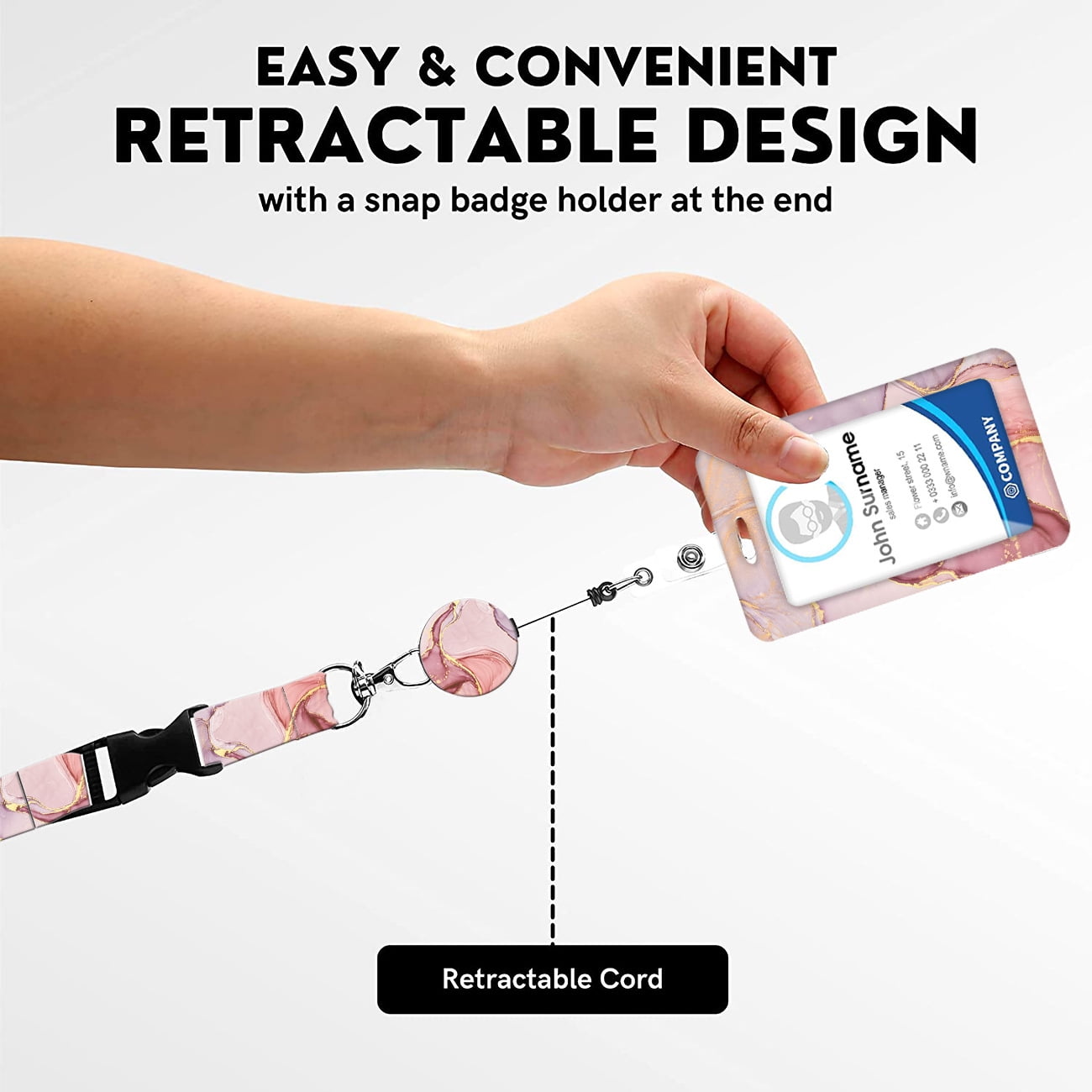 Black Flowers Heavy Duty Badge Holder with Retractable Reel,ID Card Holder Cover Case,Work Badge  with Key Ring Lanyard