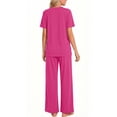 thumbnail image 4 of Fantaslook Womens Pajamas Sets V Neck Buttons Short Sleeve Top and Pant with Pockets Lounge Wear Set Outfits, 4 of 8