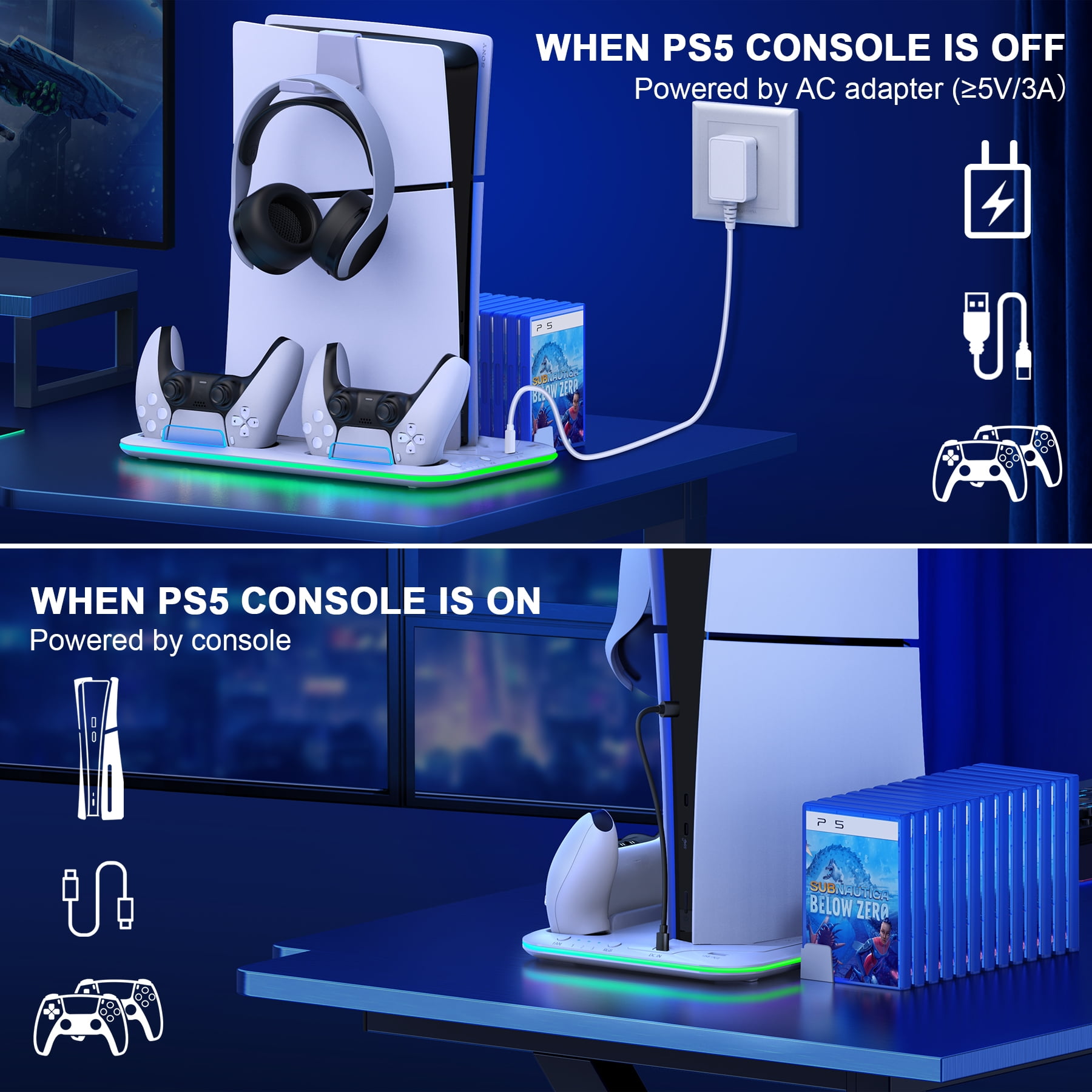 Beboncool PS5 Stand Cooling Fan with Controller Charger Station for Playstation 5 Silm/ PS5 Controller/PS5 Digital/Disc Edition
