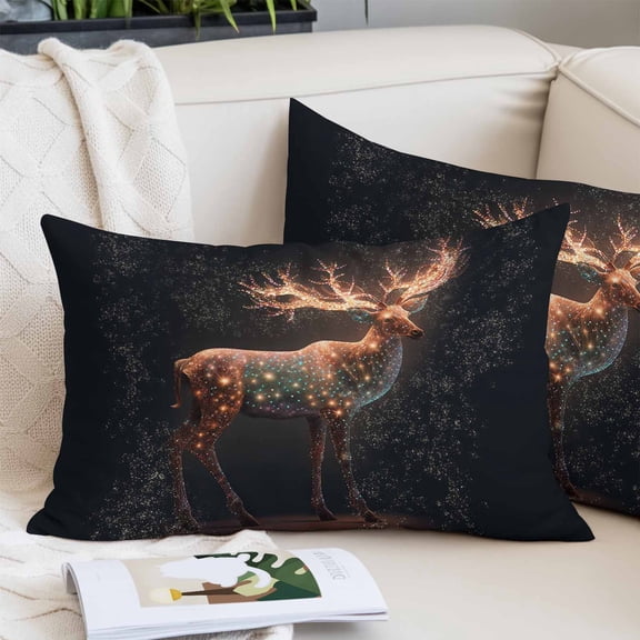 Christmas Deer, Pillow Covers King, Forest Xmas Aesthetics Starry Elk Soft Brushed Microfiber Breathable Throw Pillow Covers, Decorative Pillowcase with Zipper for Couch Sofa Bedroom 20"x36"