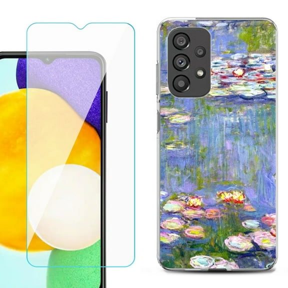 Slim-Fit Gel TPU Phone Case for Samsung Galaxy A23 5G, with Tempered Glass Screen Protector, by OneToughShield ® - Water Lilies