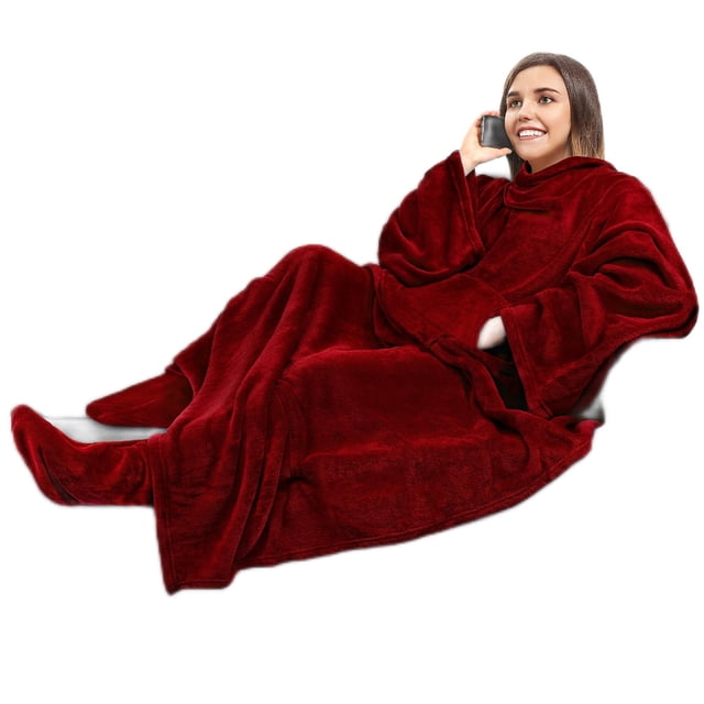 Manta PAVILIA de forro polar con mangas y bolsillos para los pies, 70 x 50 cm