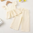 thumbnail image 4 of kpoplk Toddler Baby Girls Summer Outfit Sleeveless Lace Embroidery Clothes Toddler Kids Tank Tops Wide Leg Pants Set Size 5-6 Years,Beige, 4 of 5