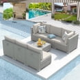 thumbnail image 3 of Phonjoroo Patio Furniture Set 7 Pieces Modular Outdoor Sectional Wicker Conversation Sets Patio Couch All Weather Sectional Seating Sofas with Cushion and Glass Table for Backyard, Garden, 3 of 7