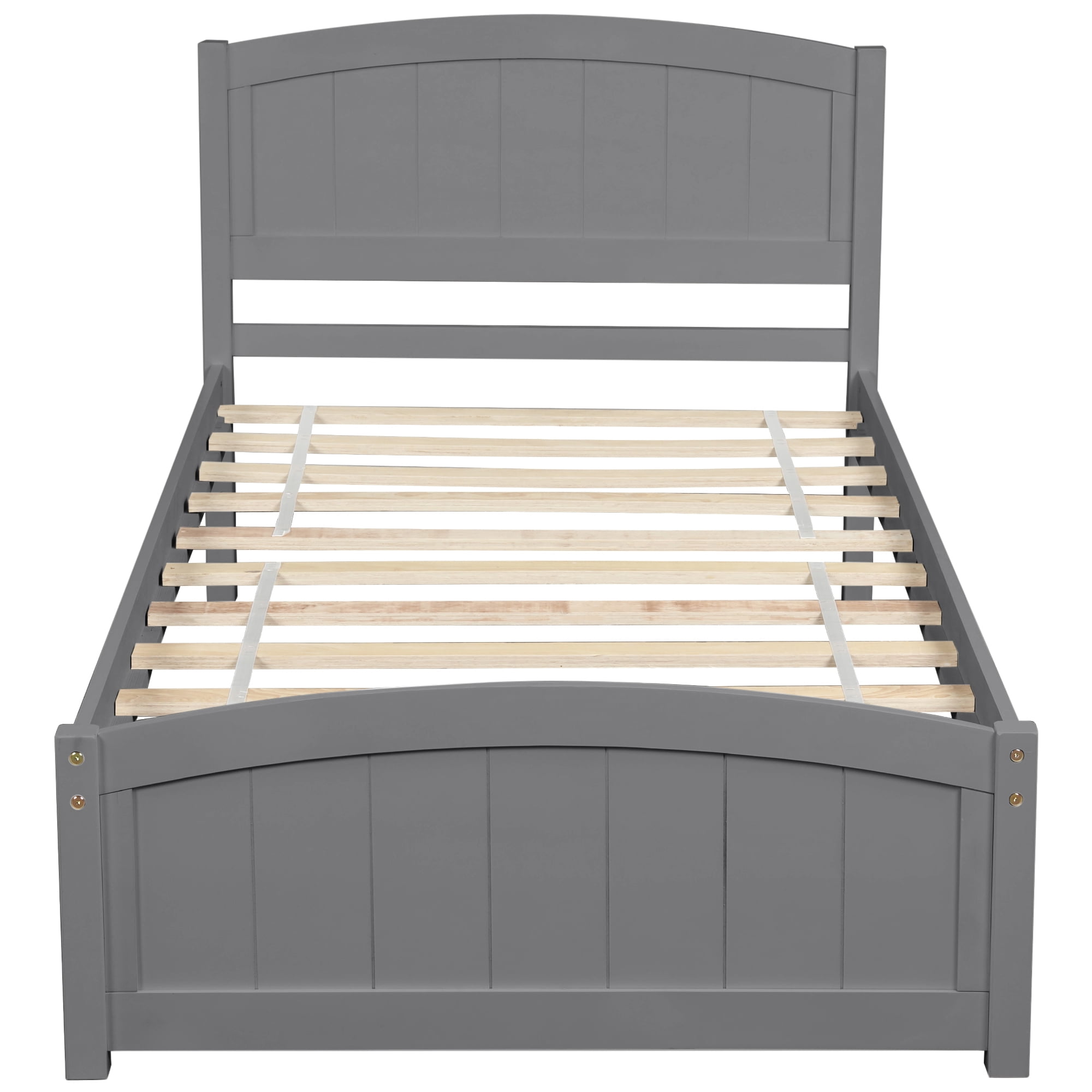 Aukfa Solid Wood Bed Frame, Twin Platform Bed with Headboard, Gray