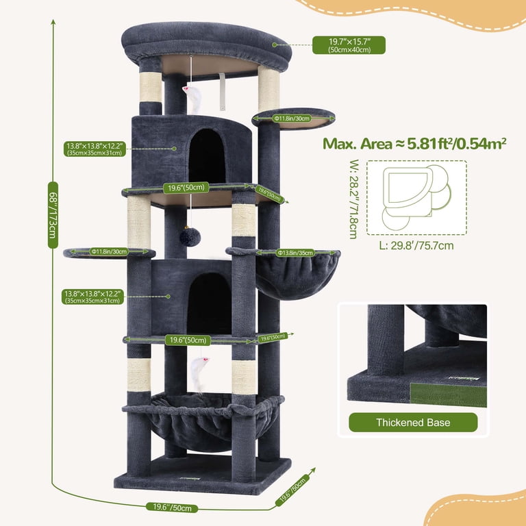 Globlazer 68-Inch Corner Cat Tree, Dark Gray, 6 Posts photo 4