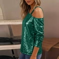 thumbnail image 4 of Posijego Sequins Long Sleeve Tops for Women Cold Shoulder Party Formal Blouses Sparkly Shiny Elegant Tunic Shirts, 4 of 9