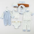 thumbnail image 2 of Povozer Baby Boy or Girl Unisex Shower Gift Set Fashion 8PCS Baby Boy Girl Tops+Hat+Pants+Bib+Sock Shose+Romper Outfits Set for 0-3 Months,Blue, 2 of 8