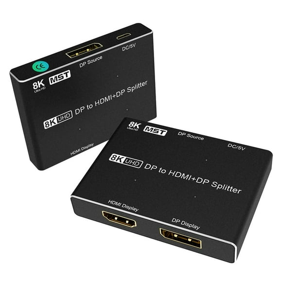 Divisor de Concentrador 8K DP 1.4 MST, Convertidor de Video DP a DP+HDMI 1 en 2 Salidas con Función MST, Compatible con Extender y Modo Espejo, (Solo PC con Windows)