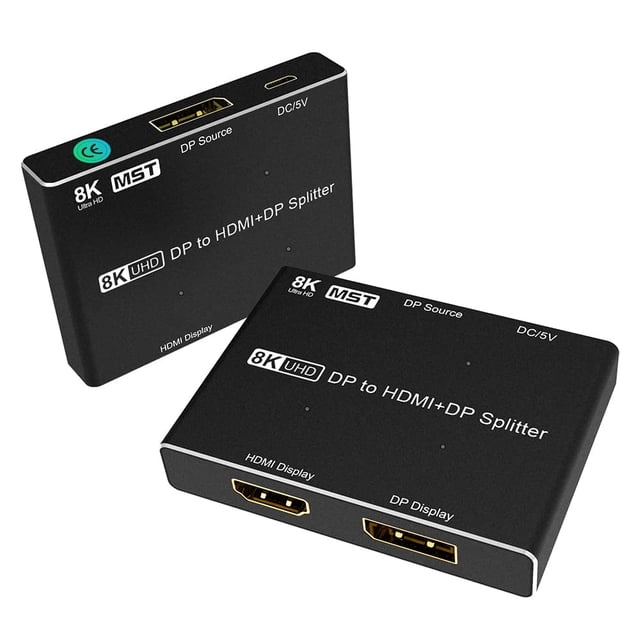 Divisor de Concentrador 8K DP 1.4 MST, Convertidor de Video DP a DP+HDMI 1 en 2 Salidas con Función MST, Compatible con Extender y Modo Espejo, (Solo PC con Windows)