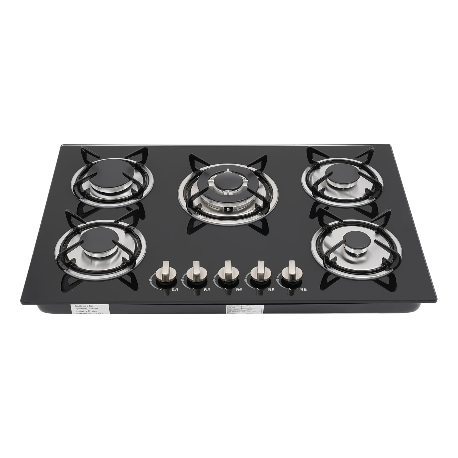 5-Burner Natural Gas Cooktop – Elegant Tempered Glass Surface, Flexible Flame Control, Durable Porcelain Enamel Grates, Energy-Efficient, Ideal for Fast and Precise Cooking