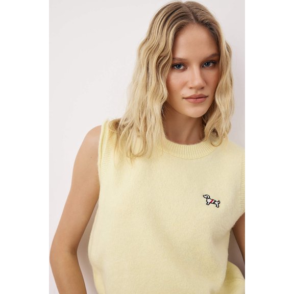 TRENDYOLMİLLA Women's Yellow Embroidered Sleeveless Loose Sweater Vests