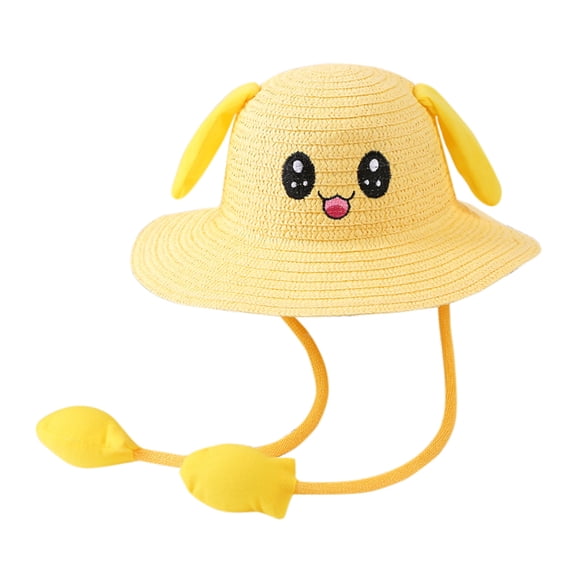 Kids Cute Rabbit Ear Moving Straw Sun Hat, Children's Fun Summer Beach Cap