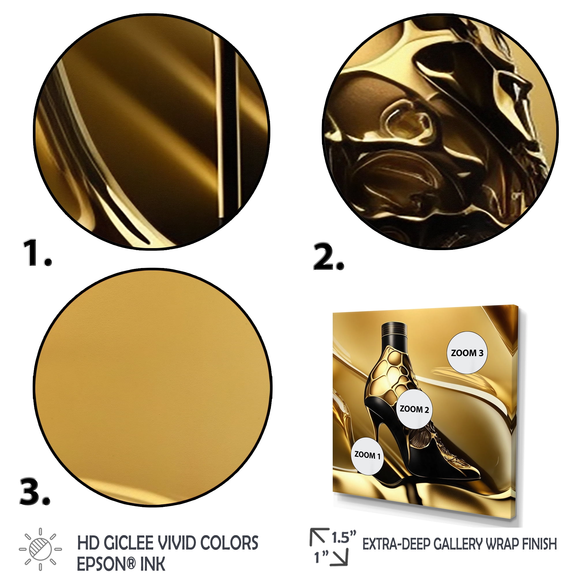 Designart Gold Champagne Heel V Canvas Wall Art