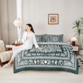 thumbnail image 5 of jejeloiu Moody Vintage Floral 7-Piece King Bedding For Men Women,Boho Print King Bed in a Bag,Teal White,Light Gray Reversible, 5 of 7