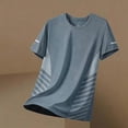 thumbnail image 5 of Men's Breathable Quick Dry Gym T-Shirt, Short Sleeve Crew Neck Striped Athletic Top, Blue,Size L, 5 of 9