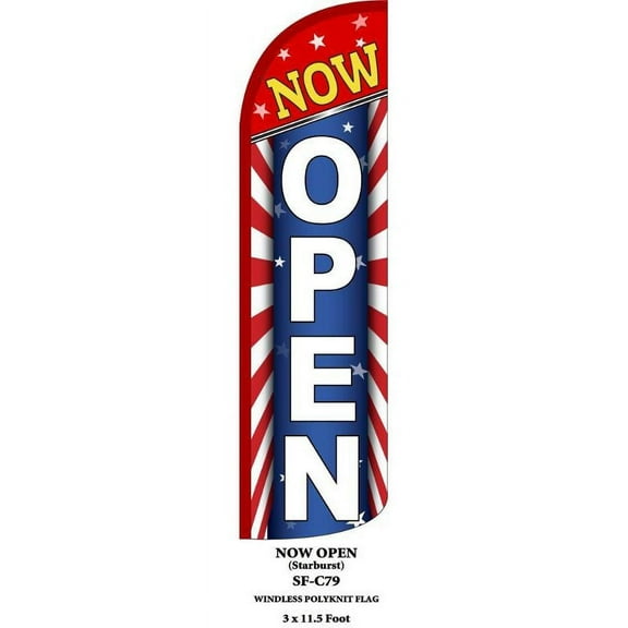 NOW OPEN C79 Swooper Flag Feather Banner Sign 3x11.5ft(Flag Only)