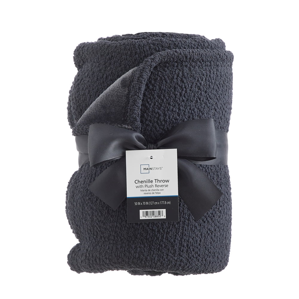 Mainstays Reversible Cozy Boucle Chenille Plush Throw, Greystone 50" x 70"