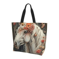 Yiaed Vintage Floral White Horse Print Handbag for Women Tote Purse Shoulder Bag Large Fashion Hobo Purse Handbag Shopping Tote
