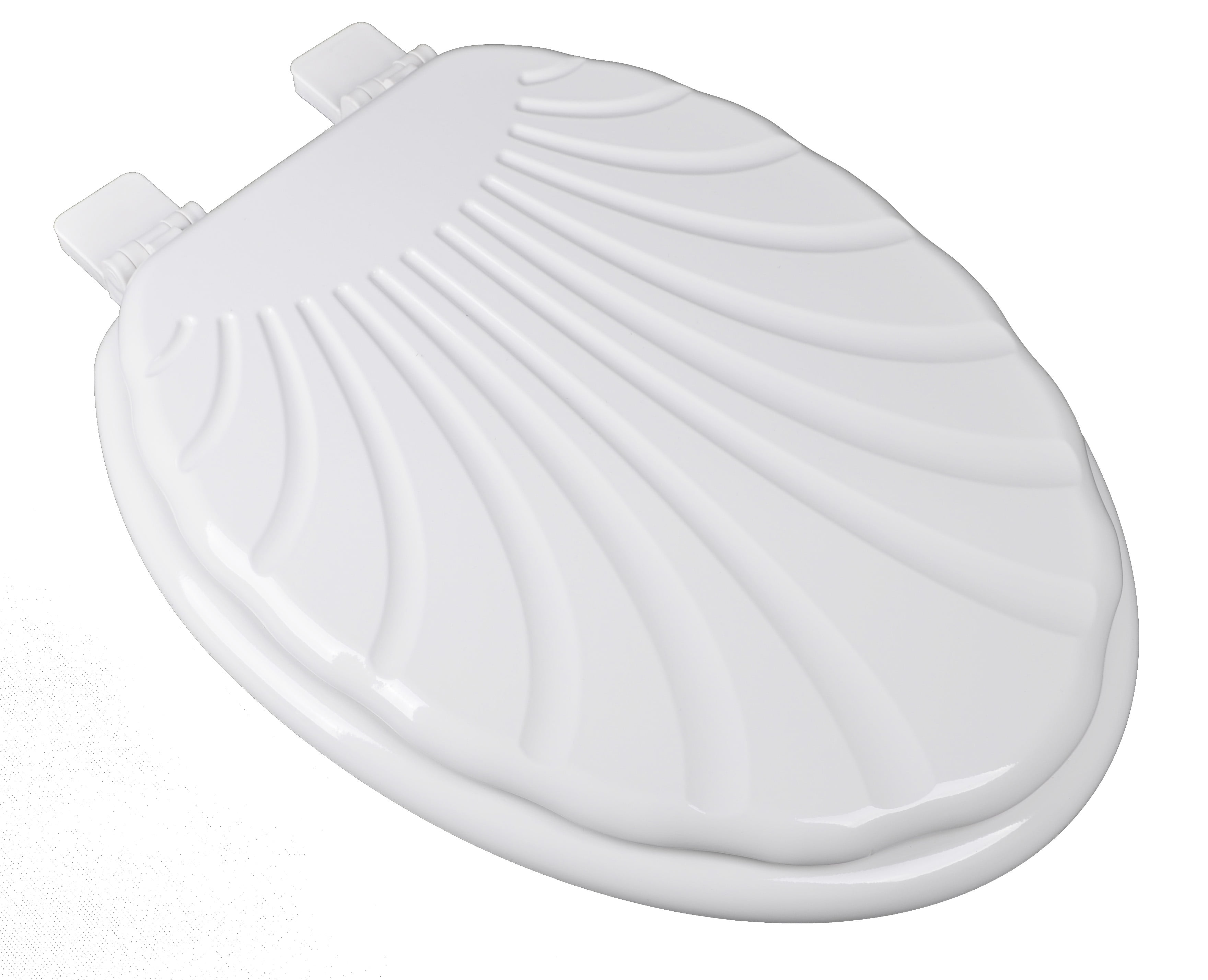 BathDecor White Sculpted Seashell Molded Elongated Wood Toilet Seat