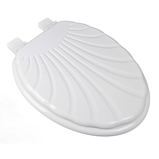 BathDecor White Sculpted Seashell Molded Elongated Wood Toilet Seat