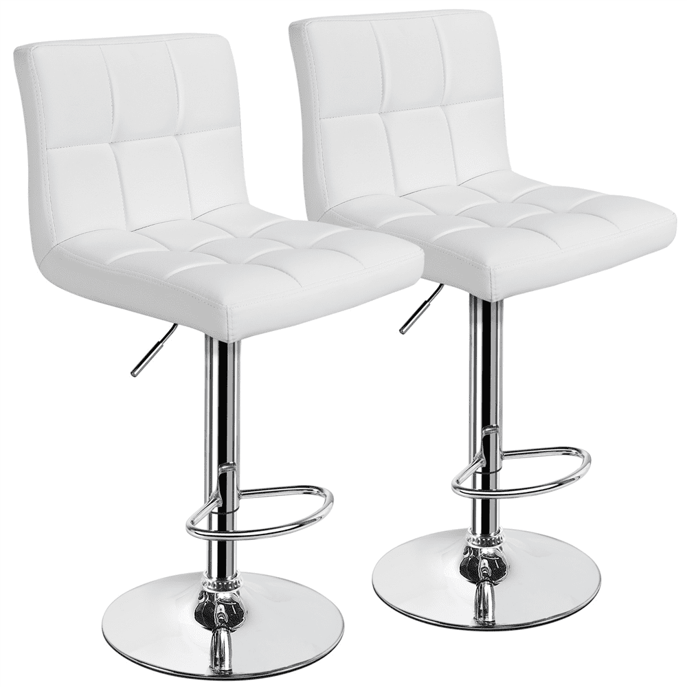 Set of 2 Counter Height Faux Leather Bar Stools Adjustable Swivel Kitchen Chairs 
