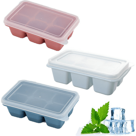 

3 PCS Mini Ice Cube Trays with Lids Stackable and Reusable Ice Cube for Whiskey Cocktails Drinks Ice Tray for Freezer Three Sets of Hard Bottoms (Dark Blue + Light Blue + Blue and White)