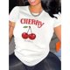 thumbnail image 1 of Women'S Casual Cherry Print T-Shirt, Crew Neck Short Sleeve Top, 100% Cotton Knit Fabric, All Season Comfort Fit, 1 of 6