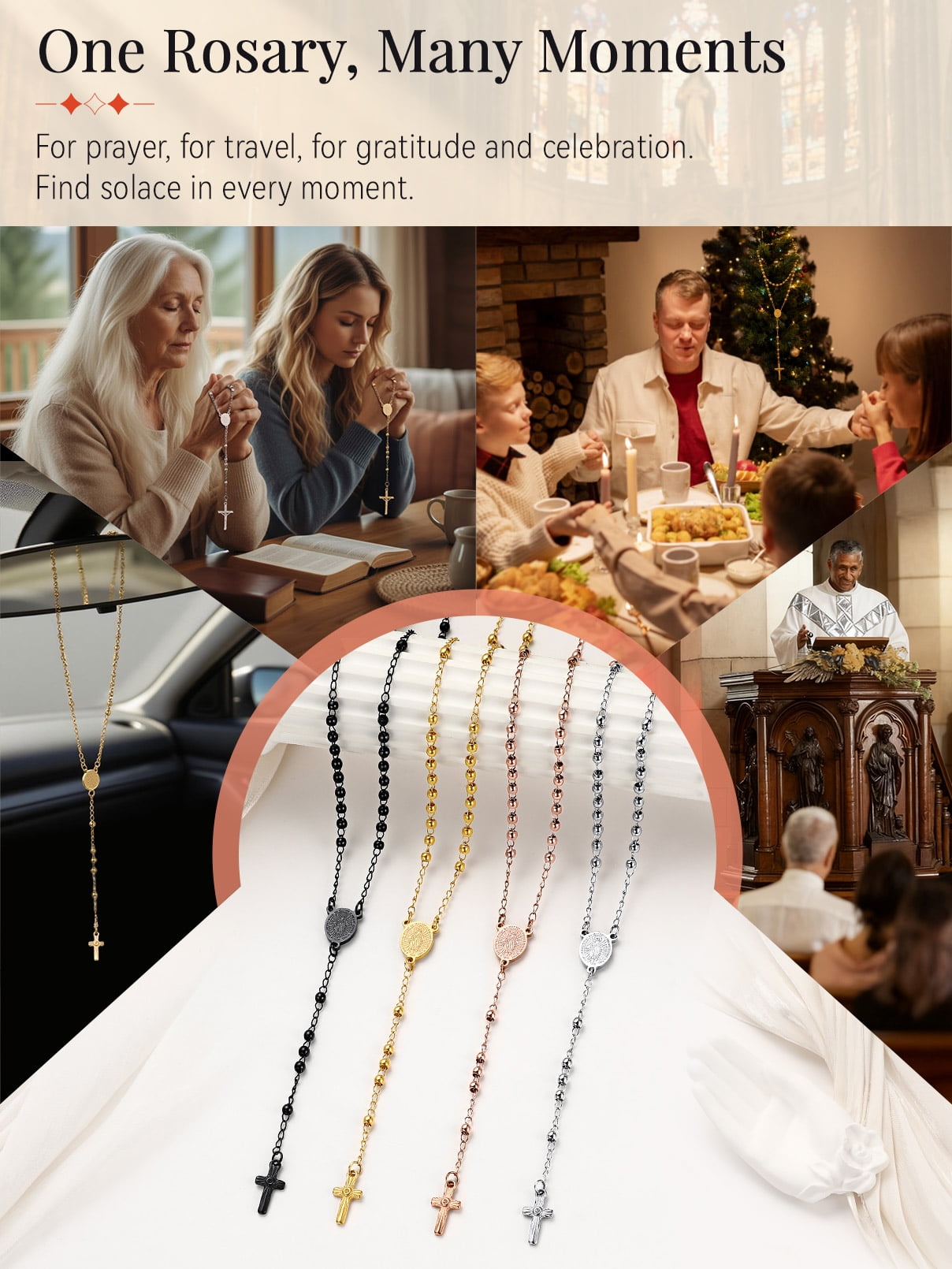 FaithHeart Virgin Mary Rosary Necklace for Women 14K Gold Plated Stainless Steel Dainty Blessed Bead Catholic Christian Church Jesus Cross Necklace with Pray Card Mothers Day Jewelry Gift for Mom