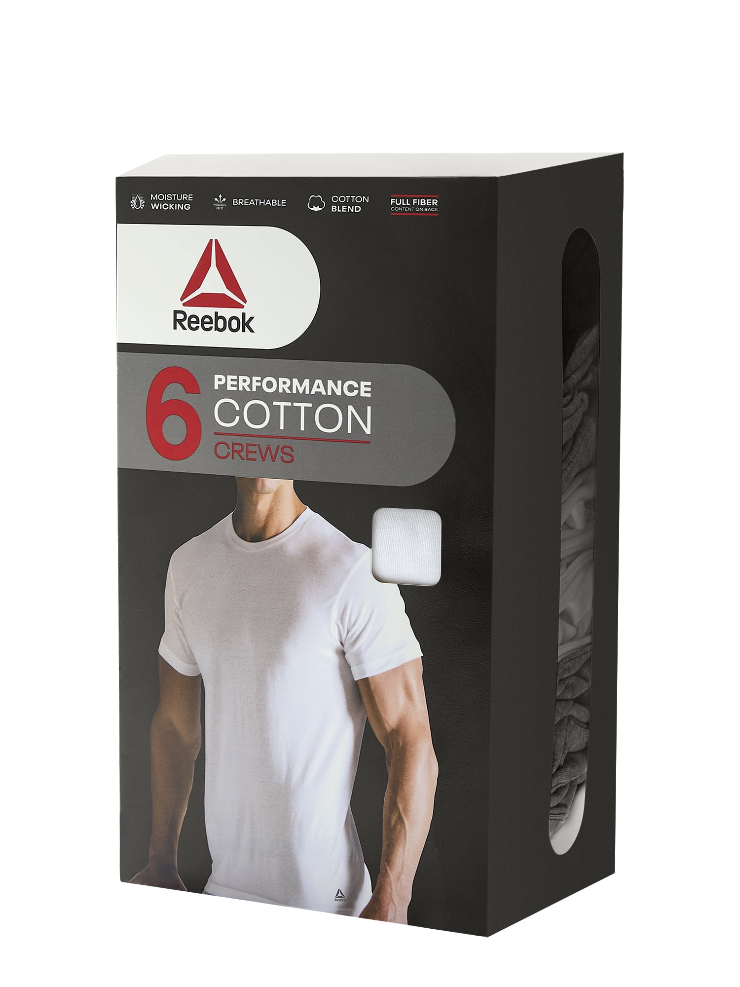 Reebok Men’s Performance Cotton Crew Neck Undershirts, 6 Pack, Sizes S–3XL