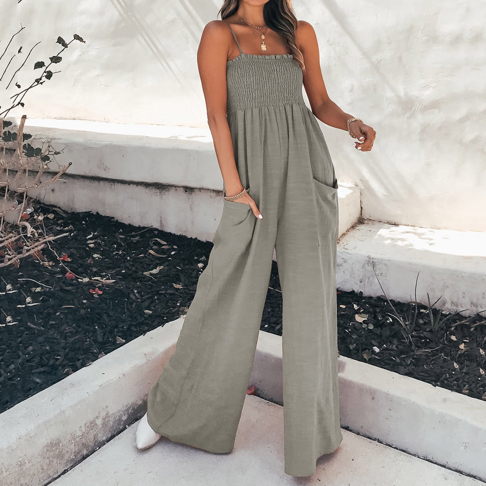 Womens Fall Romper with Sleeves Women's Loose Casual V Neck