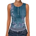 thumbnail image 2 of Summer Tank Top for Women 2026 Pleated Button Crew Neck Tops Loose Fit Flowy Dressy Tunic Sleeveless Shirts Blue XL, 2 of 5