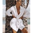 thumbnail image 1 of Traje de baño de mujer Cubrir Ups Manga mandarina Kaftan Beach Túnica Vestido Robe De Plage Blanco sólido Pareo Beach Cover-ups # q429, 1 of 2