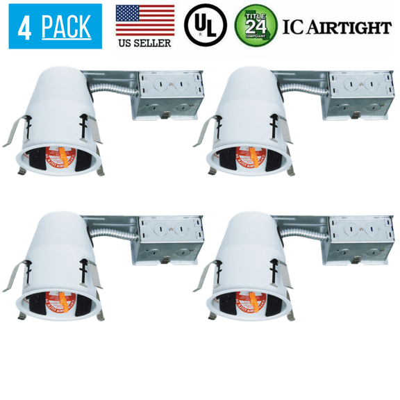 4 Pack 4 Inch Remodel Can Air Tight IC Rated Housing Recessed LED Lighting