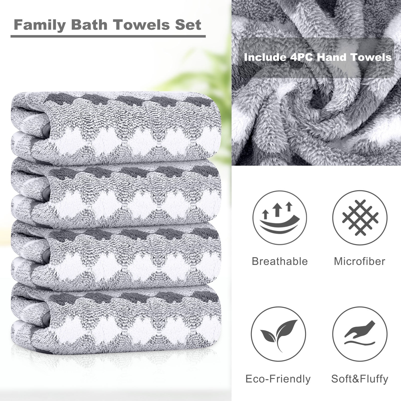 Sanmadrola Hand Towels 13" x 29" Set of 4, 700 GSM High Absorbent Quick Dry Gray Bath Sheets for Bathroom,Gym,Hotel