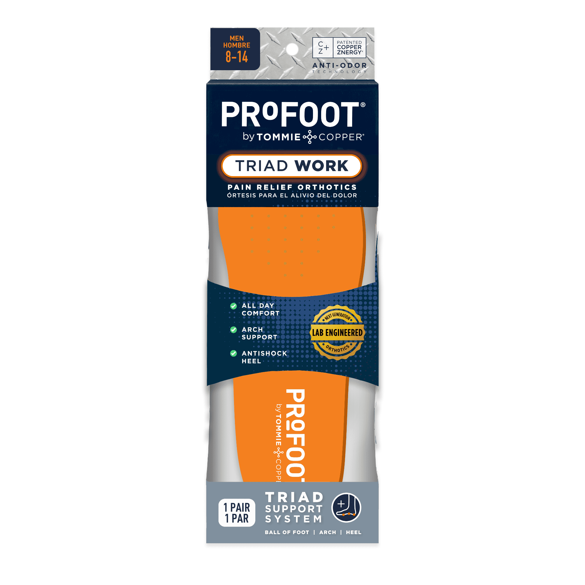 (3 pack) ProFoot Full Length Triad Work Orthotic Insoles for Knee, Leg & Back Pain, Mens 8-14, 1 Pair