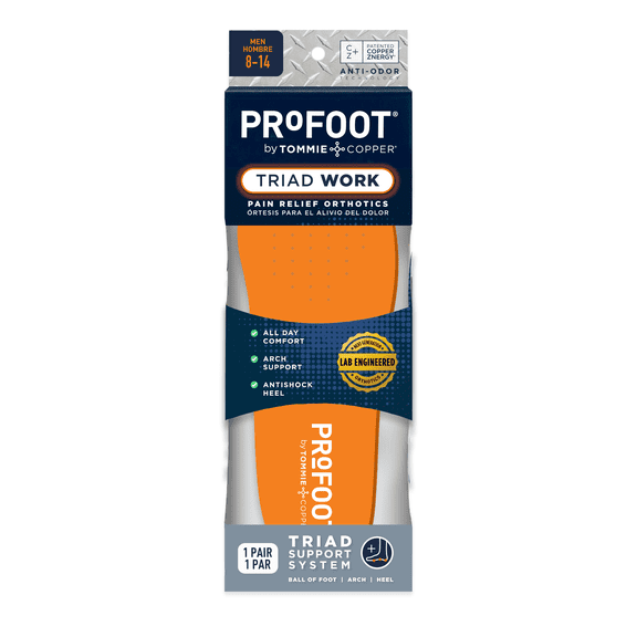ProFoot Full Length Triad Work Orthotic Insoles for Knee, Leg & Back Pain, Mens 8-14, 1 Pair