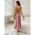 thumbnail image 4 of Deago Womens Satin Nightgown Sexy Lingerie Sleepwear Spaghetti Strap Cowl Neck Split Long Slip Satin Silk Midi Dress (Pink, S), 4 of 8