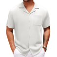 thumbnail image 3 of Mens Textured Button Down Shirt Short Sleeve Casual Summer Collared Beach Shirt with Pocket Lightweight Vacation Top, 3 of 4