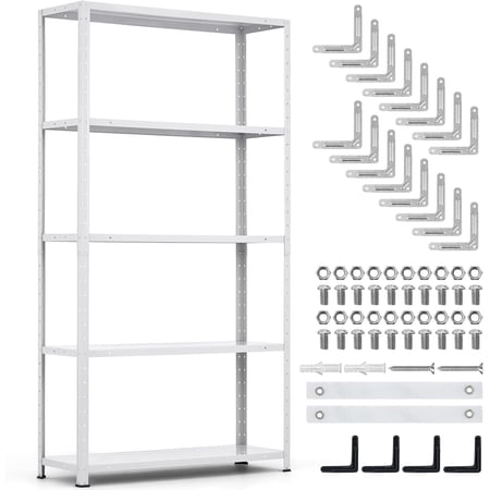 5-Tier Heavy Duty Steel Storage Shelving Unit 36 In Wx12 In Dx68 In H Adjustable Metal Garage Rack 2500 lbs Capacity for Home and Pantry Use White