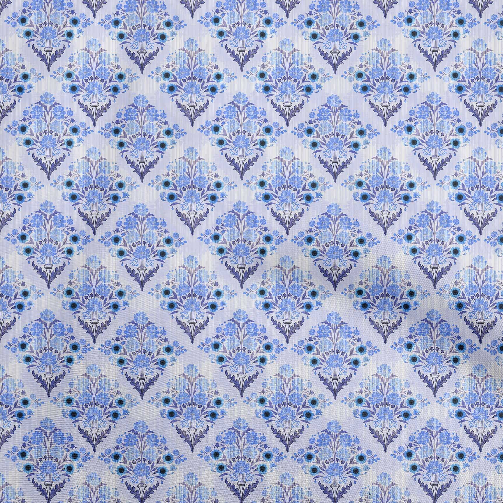 oneOone Cotton Cambric Light Blue Fabric Asian Block Floral Craft Projects Decor Fabric Printed By The Yard 42 Inch Wide