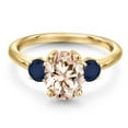 thumbnail image 3 of Gem Stone King 18K Yellow Gold Plated Silver Peach Morganite and Blue Sapphire Engagement Ring for Women | 2.30 Cttw | Oval 9X7MM | Gemstone October Birthstone | Size 7, 3 of 6