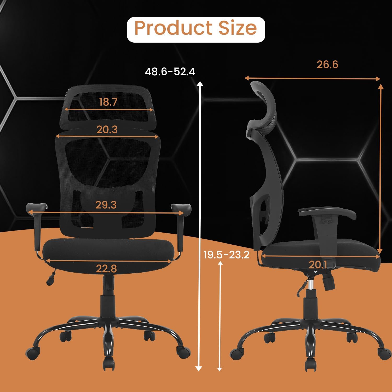 PayLessHere Big & Tall Home Office Chair 400lb, Wide Mesh Seat, Adjustable Lumbar Support - Black