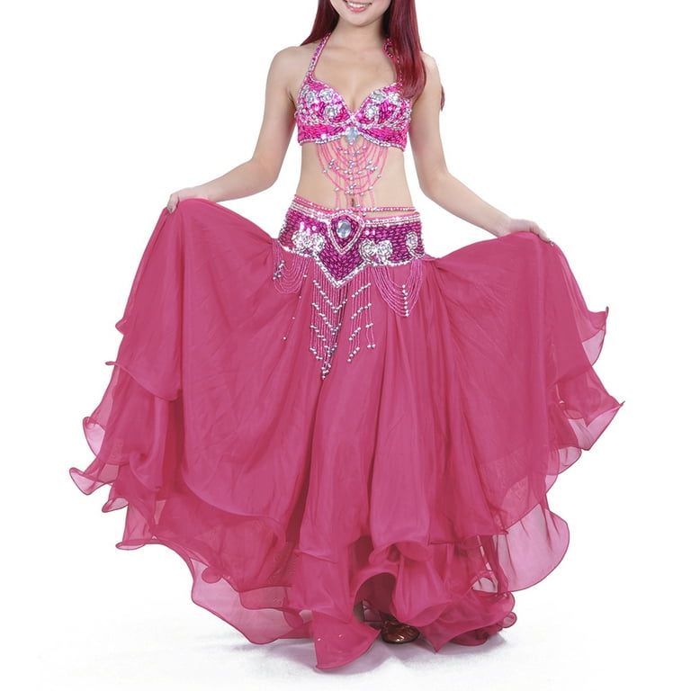 Bellylady, Belly Dance Skirt, Rose Red, Tiered Chiffon Maxi