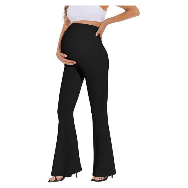 Pantalones de yoga acampanados de corte ajustado con cintura alta y soporte para el vientre, de secado rápido y transpirables, para mujeres embarazadas. Mezcla de lino, cómodos y suaves, para hacer